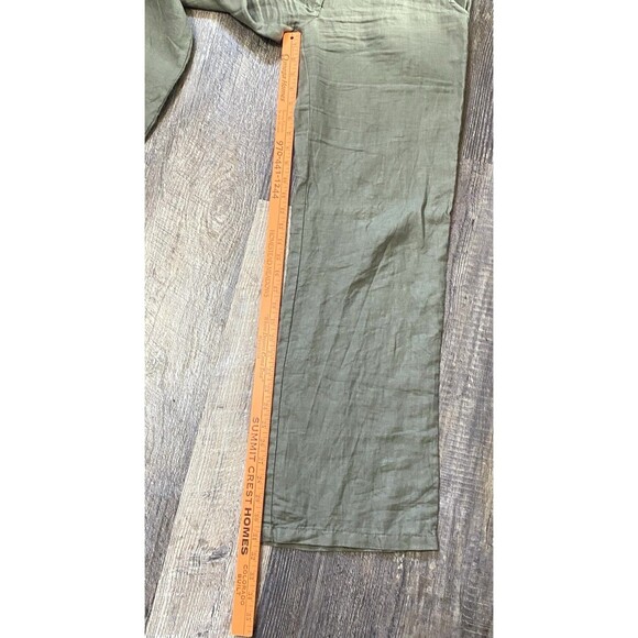 Del Sol 100% Linen Drawstring Pants Womens M Sage Green Wide Leg Greece Resort - Picture 13 of 14
